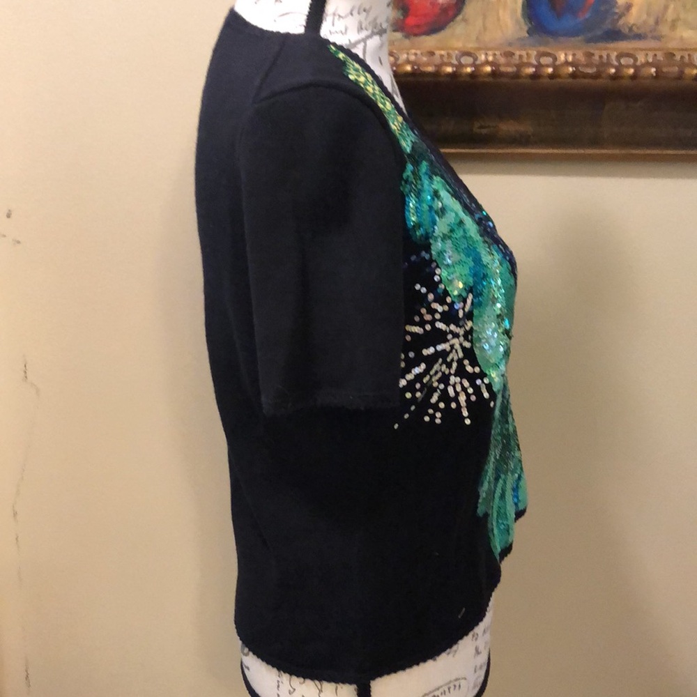 🗽Michael Simon Lady Liberty Fireworks sequins knit short sleeve v-neck sweater - Picture 5 of 10
